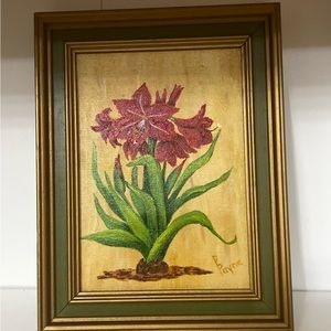 August 9,1985 Oil Painted Flower Signed Artist  By Payne Rare Vintage framed